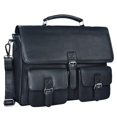 STILORD 'Victor' Vintage Aktentasche Herren Leder Moderne Businesstasche für große A4 Aktenordner XL Umhängetasche 15.6 Zoll mit Dreifachtrenner aus echtem Leder, Farbe:schwarz STILORD 'Victor' Vintage Aktentasche Herren Leder Moderne Businesstasche für große A4 Aktenordner XL Umhängetasche 15.6 Zoll mit Dreifachtrenner aus echtem Leder, Farbe:schwarz von STILORD