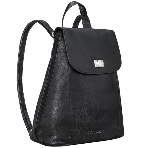 STILORD 'Victoria' Lederrucksack Damen Schwarz Vintage Rucksack für 13,3 Zoll MacBook DIN A4 Elegante Rucksackhandtasche für City Ausgehen Shopping Daypack von STILORD