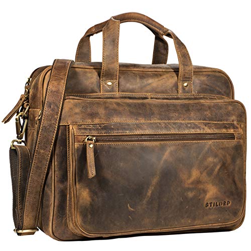 STILORD Herren-Businesstasche aus Leder braun - große 15,6 Zoll Laptoptasche - Männer-Aktentasche - Vintage Umhängetasche aus Rindsleder 'Walt' von STILORD