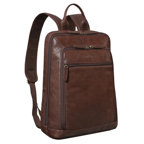 STILORD 'Watson' Laptop Rucksack 15.6 Zoll Leder Backpack Business Lederrucksack Herren Rucksack XL für Breite DIN A4 Ordner Tagesrucksack Vintage Echtleder, Farbe:maraska - dunkelbraun von STILORD