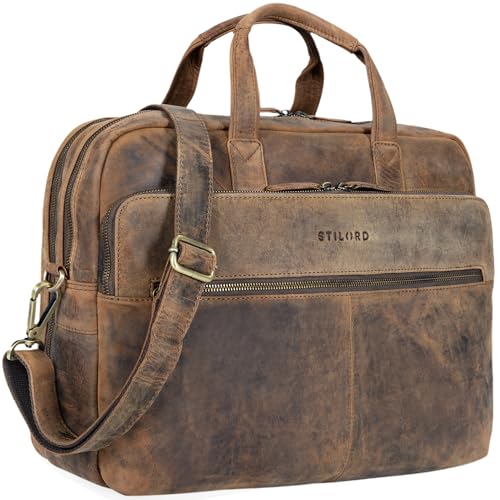 STILORD 'William' Businesstasche Leder groß XL Lehrertasche Aktentasche 15,6 Zoll Laptoptasche Bürotasche Ledertasche Vintage Umhängetasche Echtleder, Farbe:mittel - braun von STILORD