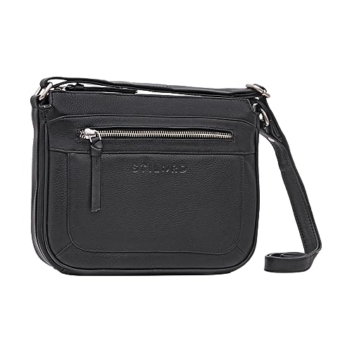 STILORD 'Ylva' Kleine Echtleder Handtasche Damen Vintage Umhängetasche Frauen Klassische Abendtasche Klein Freizeittasche Partytasche zum Ausgehen, Farbe:schwarz von STILORD