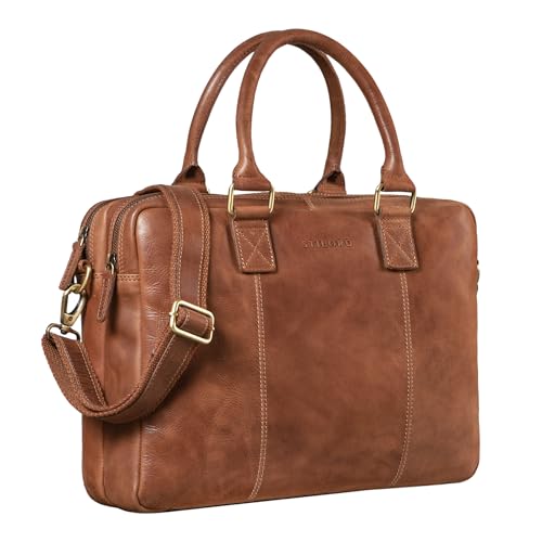 STILORD 'Zacharias' Vintage Businesstasche Leder Aktentasche groß XL 15,6 Zoll Laptoptasche Schultertasche Umhängetasche aufsteckbar Echtleder, Farbe:Andorra - braun von STILORD