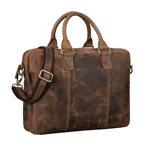 STILORD 'Zacharias' Vintage Businesstasche Leder Aktentasche groß XL 15,6 Zoll Laptoptasche Schultertasche Umhängetasche aufsteckbar Echtleder, Farbe:calais - braun von STILORD