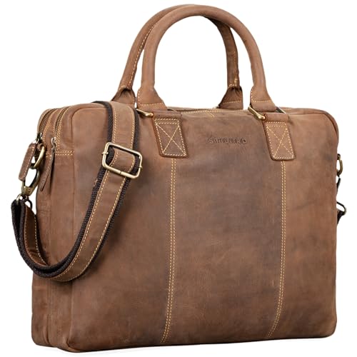 STILORD 'Zacharias' Vintage Businesstasche Leder Aktentasche groß XL 15,6 Zoll Laptoptasche Schultertasche Umhängetasche aufsteckbar Echtleder, Farbe:Used Look - braun von STILORD