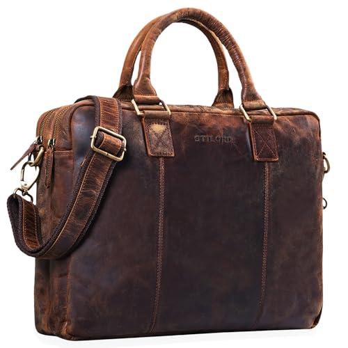 STILORD 'Zacharias' Vintage Businesstasche Leder Aktentasche groß XL 15,6 Zoll Laptoptasche Schultertasche Umhängetasche aufsteckbar Echtleder, Farbe:zamora - braun STILORD 'Zacharias' Vintage Businesstasche Leder Aktentasche groß XL 15,6 Zoll Laptoptasche Schultertasche Umhängetasche aufsteckbar Echtleder, Farbe:zamora - braun von STILORD
