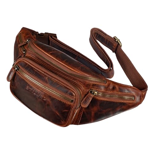 STILORD große Leder-Bauchtasche Cognac - Vintage Gürteltasche für Herren, Damen & Kinder - Retro Hüfttasche für Jogging, Festival, Urlaub 'Caspar' von STILORD