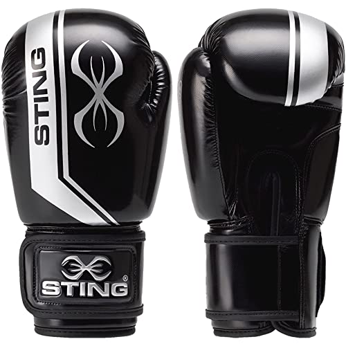 STING Armalite Boxhandschuhe, langlebige Boxausrüstung für Boxtraining, ausgewogene Gewichtsverteilung, Schwarz/Silber, 453.6 g von STING