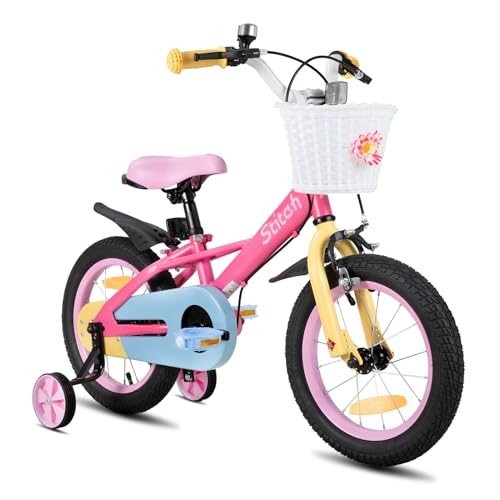 STITCH Macaron 18 Zoll Kinderfahrrad für 4-7 jährige Mädchen & Jungen, Mädchenfahrrad mit Korb & Stützrädern,Rosa von STITCH