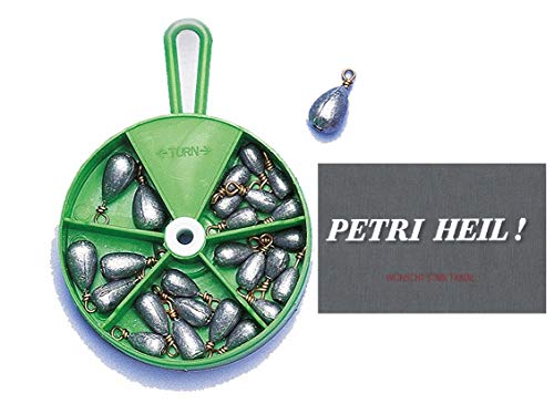 Birnenblei Sortiment, Spender-Dose Verschiedene Gewichte, 27 Stck.+ gratis Petri Heil! Aufkleber Birnenblei Sortiment, Spender-Dose Verschiedene Gewichte, 27 Stck.+ gratis Petri Heil! Aufkleber von STMK