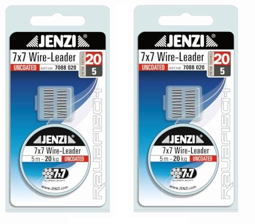 Set: 2 x Jenzi Stahl Vorfach, Powerflex, 7x7, 6, 9, 12, 15, oder 20 kg, mit 20 Klemmhülsen Vorfach + gratis Petri Heil! Aufkleber (20 kg) Set: 2 x Jenzi Stahl Vorfach, Powerflex, 7x7, 6, 9, 12, 15, oder 20 kg, mit 20 Klemmhülsen Vorfach + gratis Petri Heil! Aufkleber (20 kg) von STMK