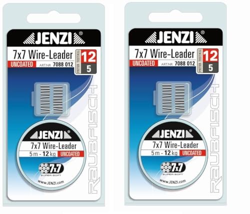 Set: 2 x Jenzi Stahl Vorfach, Powerflex, 7x7, 6, 9, 12, 15, oder 20 kg, mit 20 Klemmhülsen Vorfach + gratis Petri Heil! Aufkleber (12 kg) Set: 2 x Jenzi Stahl Vorfach, Powerflex, 7x7, 6, 9, 12, 15, oder 20 kg, mit 20 Klemmhülsen Vorfach + gratis Petri Heil! Aufkleber (12 kg) von STMK