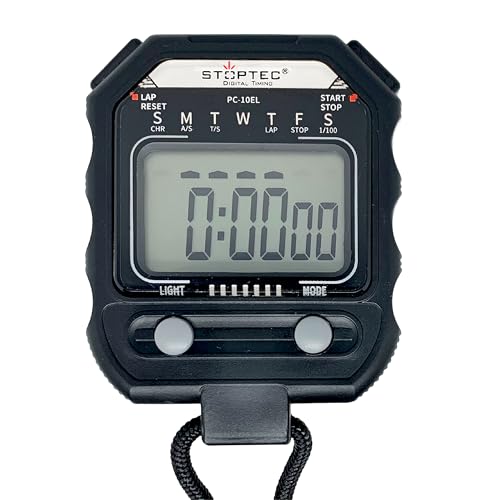 Stoptec Stoppuhr PC-10 EL | Digital | Einzeiliges Display | Uhrzeit & Datum | Alarm | Zwischenzeitmessung | Druckpunktmechanik | LED-Beleuchtung | Spritzwasserfest Stoptec Stoppuhr PC-10 EL | Digital | Einzeiliges Display | Uhrzeit & Datum | Alarm | Zwischenzeitmessung | Druckpunktmechanik | LED-Beleuchtung | Spritzwasserfest von STOPTEC DIGITAL TIMING