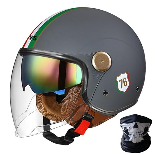 3/4 Retro Helm Motorrad Jethelm Motorradhelm Rollerhelm Mit Doppelbrille Herausnehmbares Futter Chopper Helm Mit ECE Zulassung Motorradhelm Halbschale Für Erwachsener Herren Damen 3,M=58-59 von STRTG