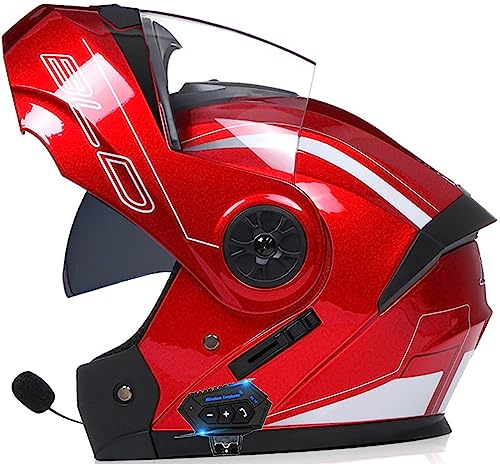 Integrierter Modularer Motorradhelm Mit Bluetooth, ECE/DOT-Zugelassener Doppelvisier-Motorradhelm, Winddicht, Für Erwachsene, Männer Und Frauen, Klapphelm E,L=59-60cm von STRTG