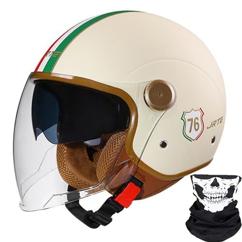 Offener Motorrad-Helm, Erwachsene, Damen, Herren, 3/4 Retro, Klassischer Moped-Helm, DOT/ECE-Zugelassen, Halbes Gesicht, Vintage-Motorradhelme Mit Visier, Roller 15,L58-59 cm Offener Motorrad-Helm, Erwachsene, Damen, Herren, 3/4 Retro, Klassischer Moped-Helm, DOT/ECE-Zugelassen, Halbes Gesicht, Vintage-Motorradhelme Mit Visier, Roller 15,L58-59 cm von STRTG