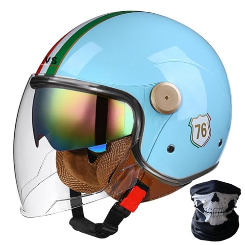 Offener Motorradhelm, 3/4 Retro-Mopedhelm Im Klassischen Stil Für Erwachsene, Damen Und Herren, Halbhelm Im Vintage-Stil Mit Visier Für Motorroller, DOT/ECE-Zulassung 8,L=60-61 Offener Motorradhelm, 3/4 Retro-Mopedhelm Im Klassischen Stil Für Erwachsene, Damen Und Herren, Halbhelm Im Vintage-Stil Mit Visier Für Motorroller, DOT/ECE-Zulassung 8,L=60-61 von STRTG