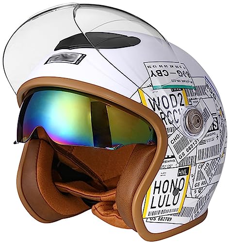 Retro-Helm Mit Offenem Gesicht, Motorrad-Halbhelm Mit Sonnenblende, Motorrad-Vespa-Jet-Helm, DOT/ECE-Zugelassener Vintage-Motorrad-Sturzhelm Für Kinder Männer Und Frauen E,S: 54~55cm Retro-Helm Mit Offenem Gesicht, Motorrad-Halbhelm Mit Sonnenblende, Motorrad-Vespa-Jet-Helm, DOT/ECE-Zugelassener Vintage-Motorrad-Sturzhelm Für Kinder Männer Und Frauen E,S: 54~55cm von STRTG
