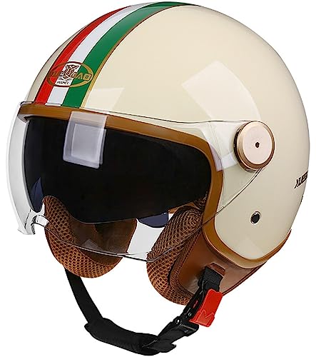 Retro-Motorradhelm, Halber Jethelm Mit Offenem Gesicht, Für Erwachsene, Männer Und Frauen, Rollerhelm Mit Visier, Mopedhelm, DOT/ECE-Zulassung B,M 58-59CM Retro-Motorradhelm, Halber Jethelm Mit Offenem Gesicht, Für Erwachsene, Männer Und Frauen, Rollerhelm Mit Visier, Mopedhelm, DOT/ECE-Zulassung B,M 58-59CM von STRTG