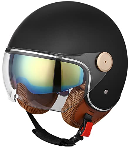 Retro-Motorradhelm, Halber Jethelm Mit Offenem Gesicht, Für Erwachsene, Männer Und Frauen, Rollerhelm Mit Visier, Mopedhelm, DOT/ECE-Zulassung C,L 60-61CM Retro-Motorradhelm, Halber Jethelm Mit Offenem Gesicht, Für Erwachsene, Männer Und Frauen, Rollerhelm Mit Visier, Mopedhelm, DOT/ECE-Zulassung C,L 60-61CM von STRTG