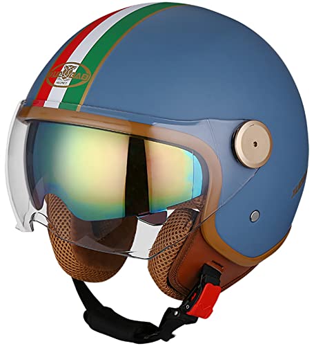 Retro-Motorradhelm, Halber Jethelm Mit Offenem Gesicht, Für Erwachsene, Männer Und Frauen, Rollerhelm Mit Visier, Mopedhelm, DOT/ECE-Zulassung F,M 58-59CM von STRTG