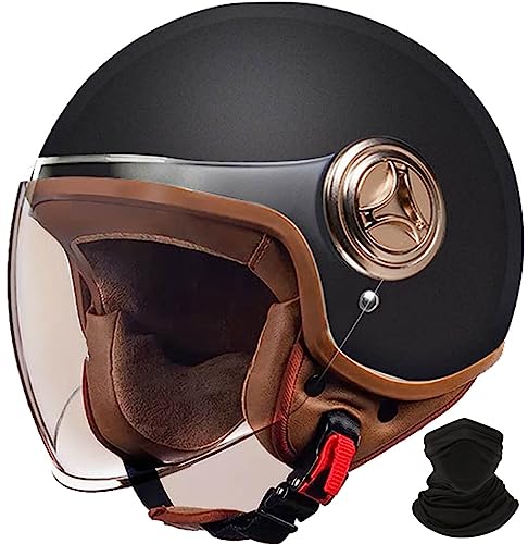 Retro-Motorradhelm, Halber Jethelm Mit Offenem Gesicht, Rollerhelm Mit Visier, DOT/ECE-Zugelassener Mopedhelm Für Erwachsene Männer Und Frauen A,XL 61-62cm von STRTG