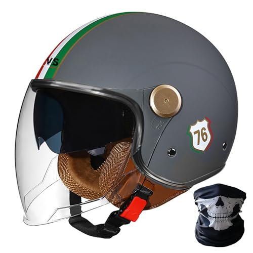 Vintage Motorrad Open Face Helm Vintage Roller Helm Damen Herren Retro Elektrischer Halbhelm Mit Sonnenblende Jet-Helm Für Cruiser Motobike DOT Approved+Kostenlose Gesichtsmaske 1,XL=62-63 von STRTG