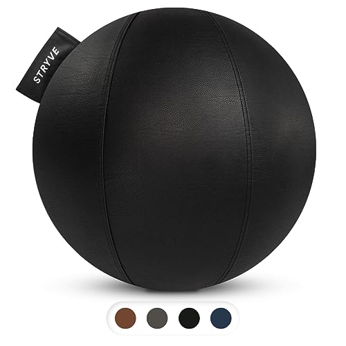 STRYVE Gymnastikball 65cm All Black, ästhetischer Trainingsball für Rücken & Bauch – inkl. Luftpumpe von STRYVE