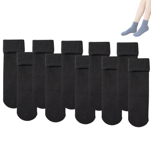 10 Psirs Slipper-Socken, Flauschige, mit Fleece gefütterte, Dicke Thermosocken aus Samt für Damen, kuschelige Thermosocken aus Samt für den Winter (One Size,Black) von STTBRHF