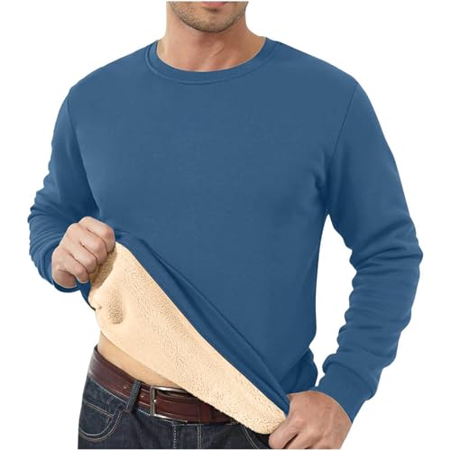 Herrenpullover mit Rundhalsausschnitt und Fleecefutter, warme Basic-Oberteile für den Winter, Dicke Thermo-Baumwollhemden mit dickem Gewicht (3X-Large,Light Blue) von STTBRHF