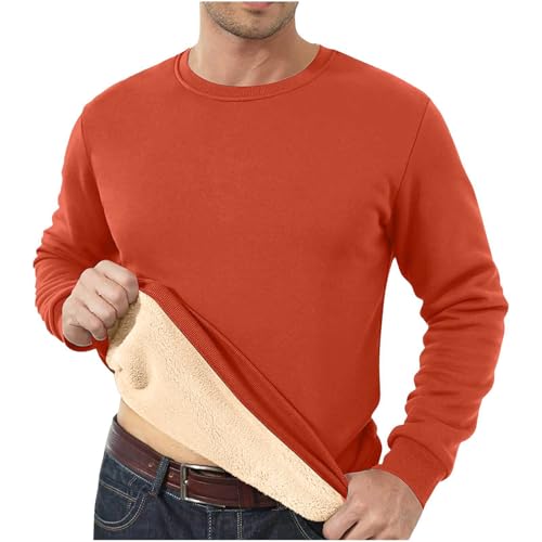 Herrenpullover mit Rundhalsausschnitt und Fleecefutter, warme Basic-Oberteile für den Winter, Dicke Thermo-Baumwollhemden mit dickem Gewicht (3X-Large,Orange) von STTBRHF