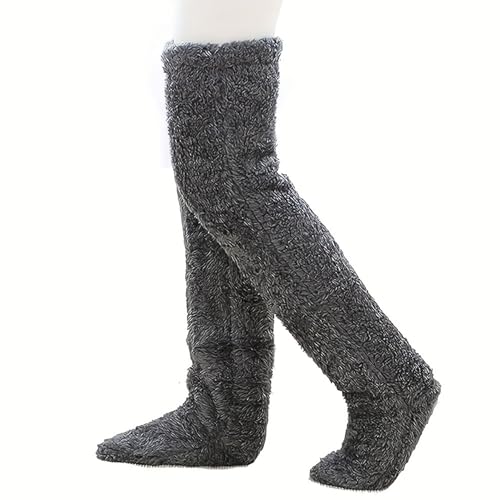 STTBRHF Überkniehohe, flauschige Slipper-Strümpfe, Fuzzy Dreams-Beinwärmer, extra dicke Plüsch-Slipper-Strümpfe (One Size,Dark Gray) von STTBRHF