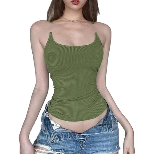 Tanktop mit unsichtbaren Trägern für Damen, Tanktops mit unsichtbaren Trägern, Tanktop mit durchsichtigen Trägern, ästhetische, sexy Tanktops (Medium,Green) von STTBRHF