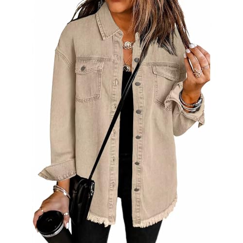 The Beauty North Jeansjacke, Damen Jeansjacke mit Langen, zerrissenen Kanten, Beauty North Jeansjacke (Medium,Khaki) von STTBRHF