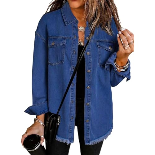 The Beauty North Jeansjacke, Damen Jeansjacke mit Langen, zerrissenen Kanten, Beauty North Jeansjacke (XX-Large,Dark Blue) von STTBRHF