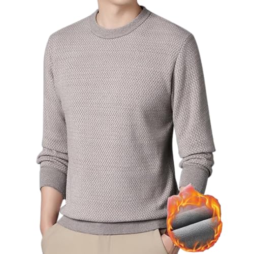 Warmes und bequemes gefüttertes Rundhals-Top für Herren, einfarbiger Sweatshirt-Pullover mit Rundhalsausschnitt für Herren, warmes Winter-Top für Herren (Medium,Beige) von STTBRHF