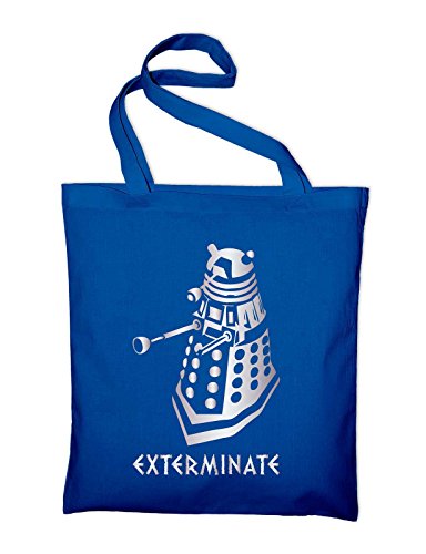 Dalek Exterminate Jutebeutel, Beutel, Stoffbeutel, Baumwolltasche, Royalblue von STYLETEX23