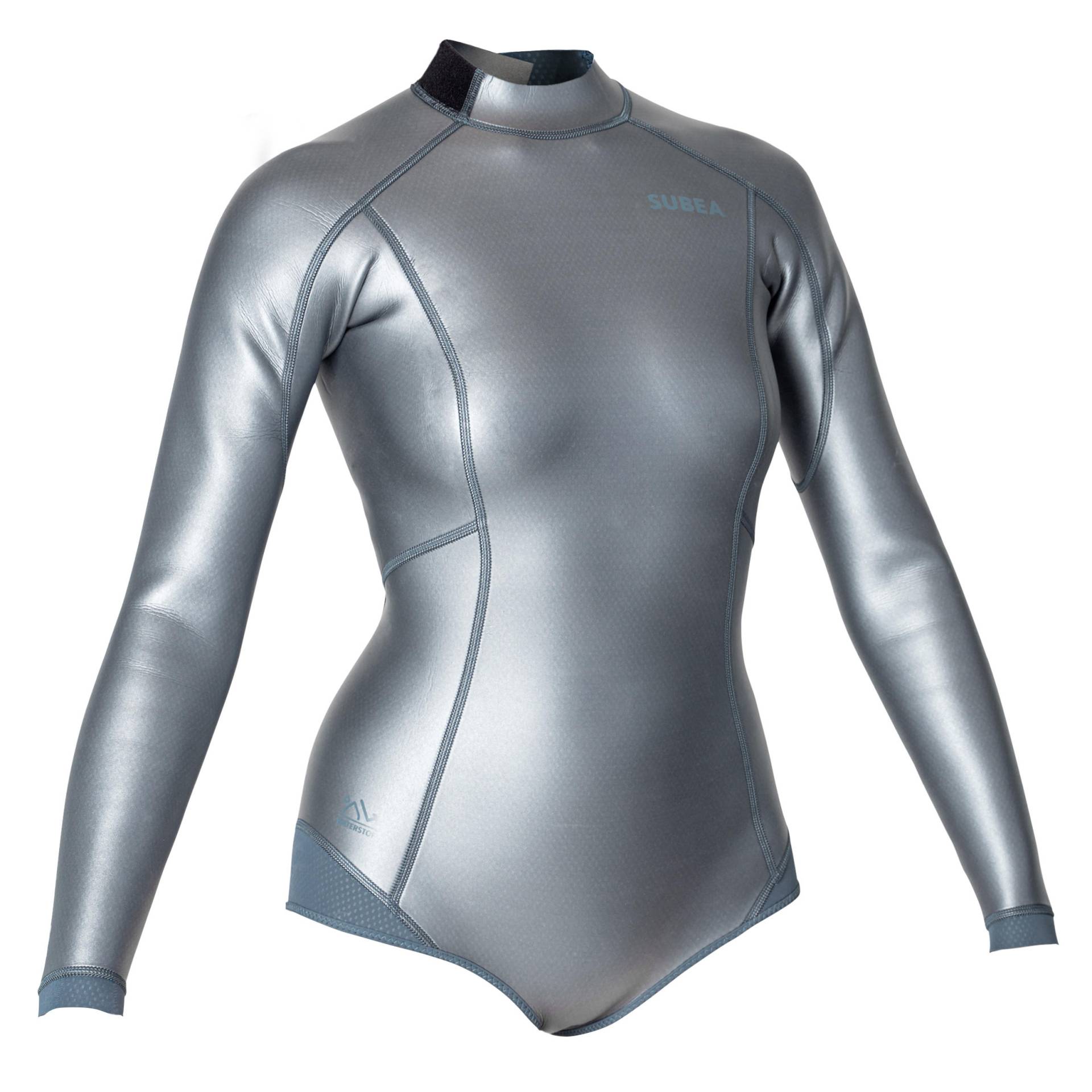 Neopren Shorty Freediving Langarm Damen 500 Glide Skin grau/metallic von SUBEA