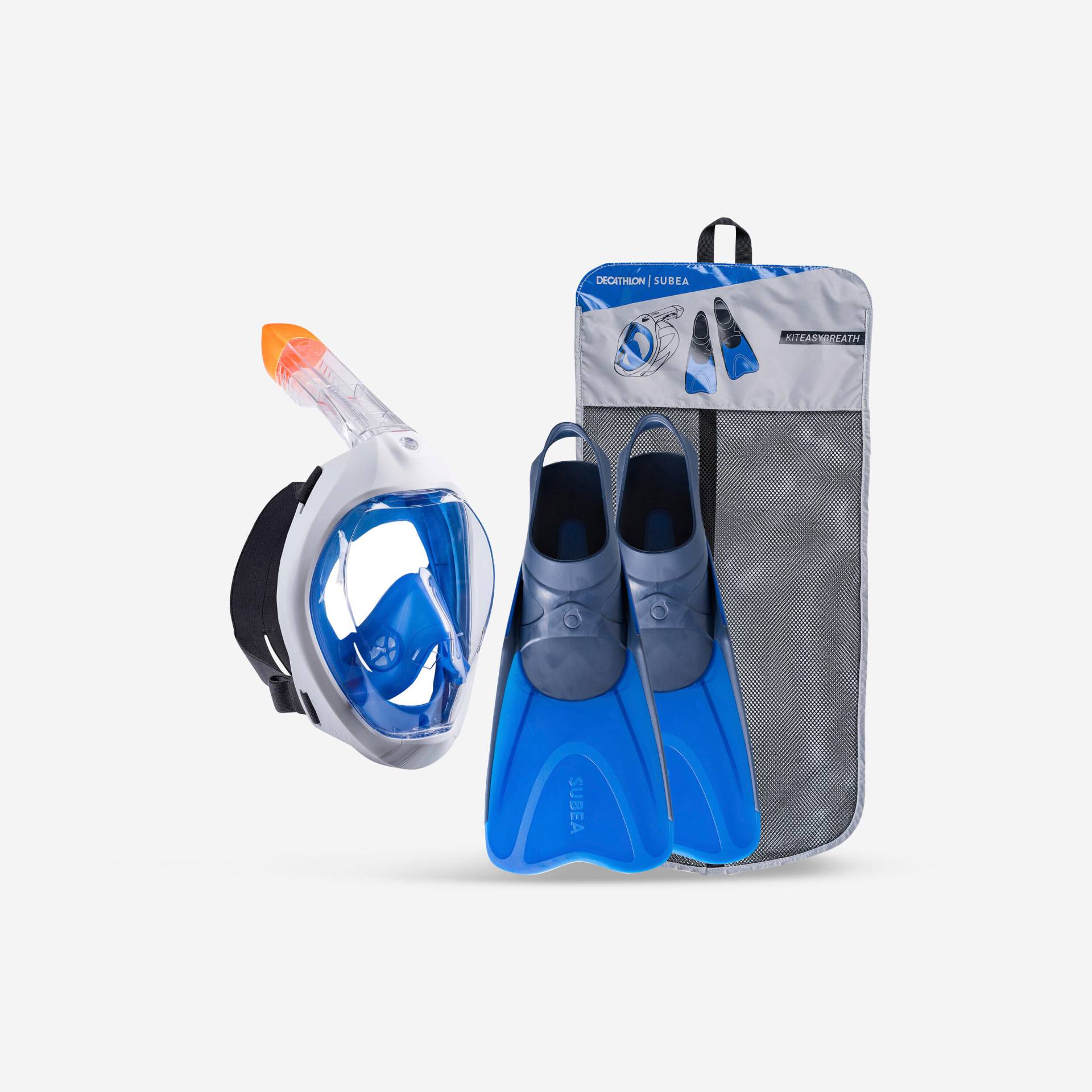 Schnorchel-Set Erwachsene mit Maske und Flossen - Easybreath 500 blau von SUBEA