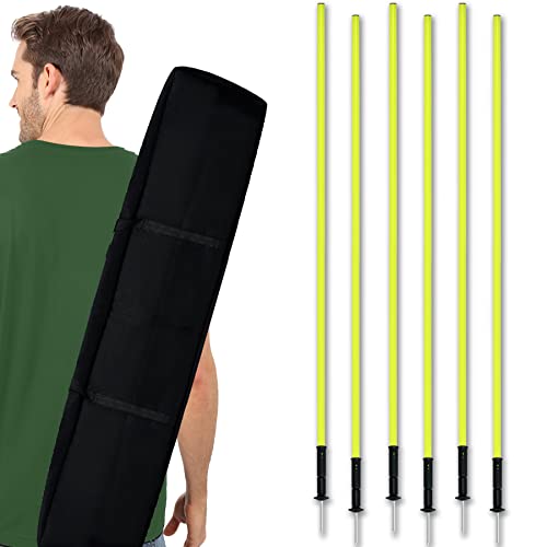 SUBTLETY 150cm Slalomstangen für Fußball 6er-Set Federbelastete Traingsstangen Sprungstangen Fluoreszierendes Gelb Gespleißt Agility Stangen mit Federgelenk & Stahl Bodenspikes & Tragtasche von SUBTLETY