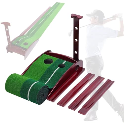 SUCRFXJ Putting-Matte for Indoor-Golf, Golf-Putting-Matte mit automatischer Ballrückführung und Holzbasis, Golf-Übungsmatte mit Löchern in 2 Größen, Golf-Putting-Trainer for Zuhause, Büro, Hinterhof von SUCRFXJ