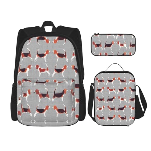 SUHNGE Schulrucksack-Set mit Beagle-Muster, 3-in-1, Büchertaschen-Set mit Lunchbox, Federmäppchen, Reise-Laptop-Tagesrucksäcke, Beagle-Muster, Einheitsgröße von SUHNGE