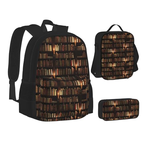 SUHNGE Schulrucksack-Set mit farbigen Rollschuhen, Teenager-Motiv, Lunch-Tasche, Federmäppchen, 3-in-1, Schulrucksack-Set, Kinderrucksack, Bücherzimmer-Bibliothek, Einheitsgröße von SUHNGE