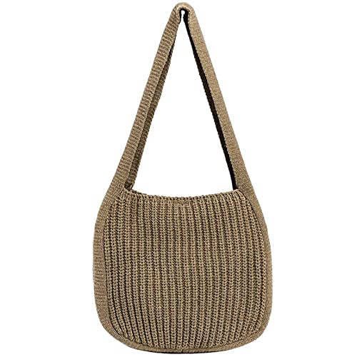 SUKUTU Damen Handgehäkelte Tote Umhängetaschen Große Einkaufstasche Handtasche Plüsch Stricktasche Geldbörsen Reisehandtasche von SUKUTU