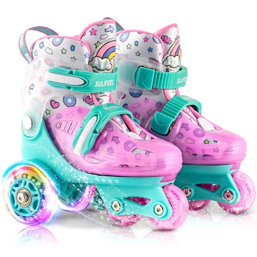 SULIFEEL Verstellbare Rollschuhe für Kinder für Mädchen und Jungen, Spaß beleuchtende Licht Blitz Räder DREI-Punkt-Typ Balance geeignet für Anfänger Indoor Rollschuhlaufen SULIFEEL Verstellbare Rollschuhe für Kinder für Mädchen und Jungen, Spaß beleuchtende Licht Blitz Räder DREI-Punkt-Typ Balance geeignet für Anfänger Indoor Rollschuhlaufen von SULIFEEL