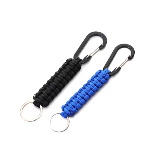 Aluminium-Paracord-Schlüsselanhänger, 2 Karabiner-Schlüsselanhänger mit D-Ring-Haken, unverzichtbar für Outdoor-Camping und Wandern, Survival (1 schwarz + 1 blau) von SULIVES