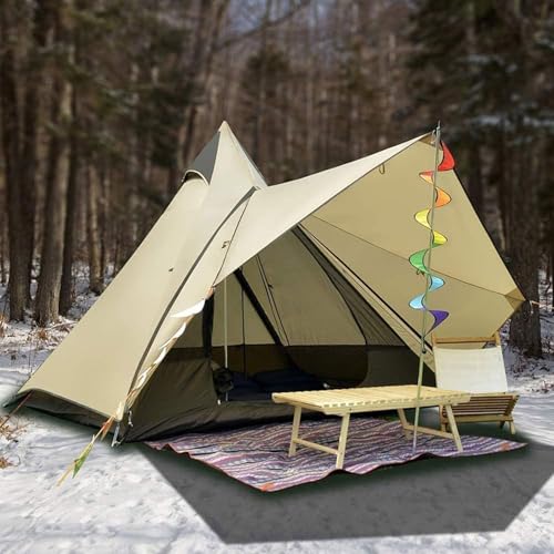 Campingzelt Tipi Jurte Zelt Mit Schirm 4 Jahreszeiten Doppellagig Wasserdicht Anti-UV Winddicht Zelte Für Outdoor Camping Wandern Jagen 3-4 Personen von SULQING