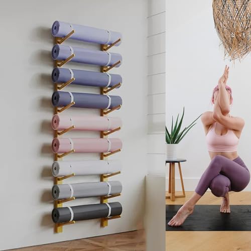SULQING Wandhalterung für Yogamatten aus Holz – Wandhalterung für Yogamatten mit 6/9 Ebenen – Halterung für Heim-Fitnessstudio-Zubehör – Yogamattenständer SULQING Wandhalterung für Yogamatten aus Holz – Wandhalterung für Yogamatten mit 6/9 Ebenen – Halterung für Heim-Fitnessstudio-Zubehör – Yogamattenständer von SULQING