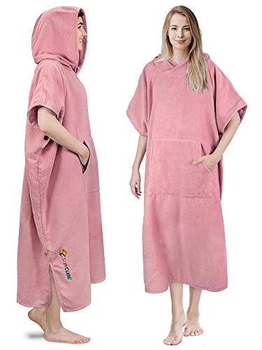 SUN CUBE Surf Poncho Changing Robe with Hood | Thick Quick Dry Microfiber Wetsuit Changing Towel for Surfing Beach Swim Outdoor Sports - Pink von SUN CUBE
