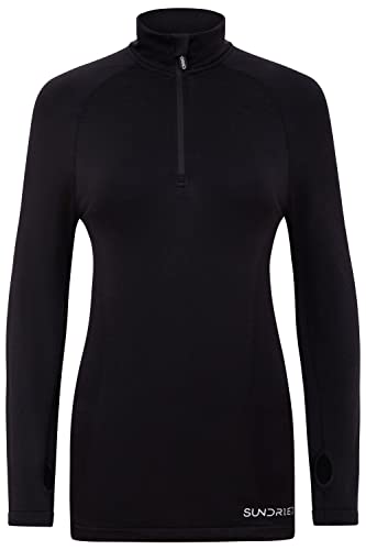 Sundried Womens Half Zip Fitness Jacket Base Layer Schwarz Langarm-Lauf Top (Schwarz, M) von SUNDRIED